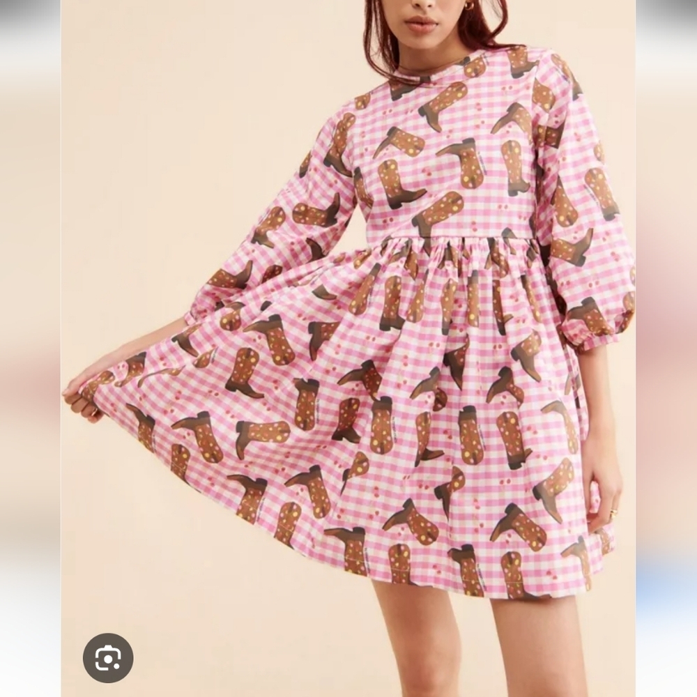Megan Crosby Pink and Brown Patterned Lila Mini Dress Size Medium NwOT